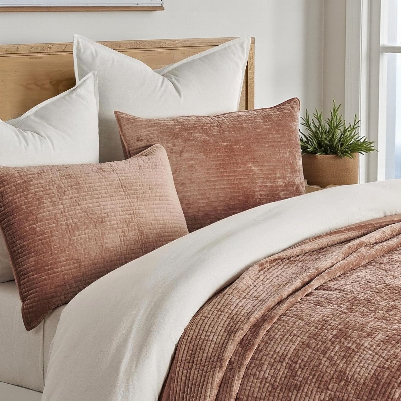 NEW West Elm Velvet Terracotta Clay Queen / King Bedding Comforter & Sham Set