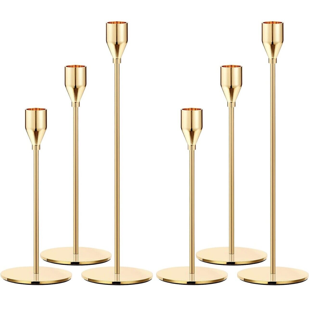 New West Elm (Set of 3) Gold Retro Boho Tapered Candle Candlestick Holders - 13"