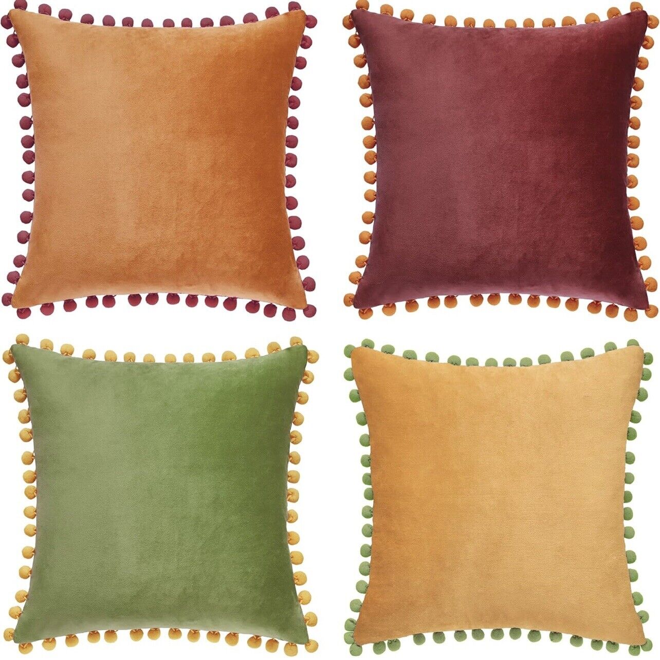 NEW Anthropologie (Set 4) Boho Velvet Throw Pillow Covers Cases Shams 18" x 18"