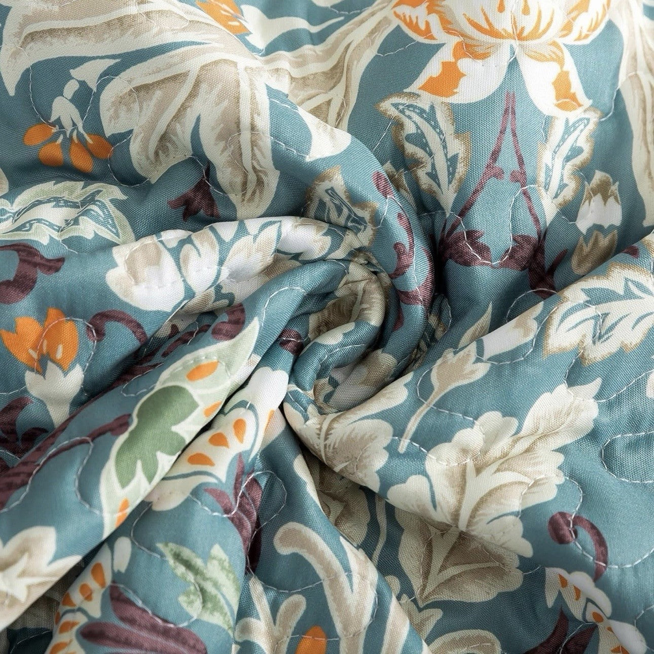 NEW Anthro Teal Floral Reversible Paisley Queen / King Bedding Quilt & Sham Set