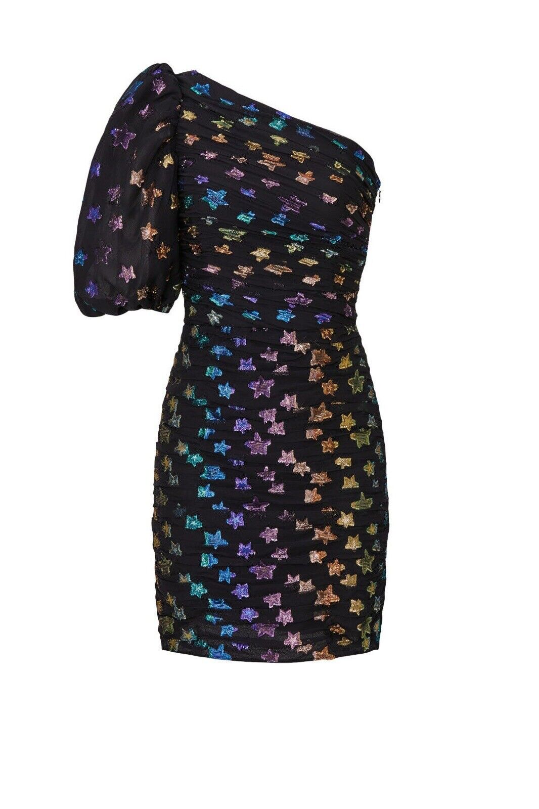 Shoshanna Black Metallic Stars One Shoulder Starry Night Mini Dress - Large / 12