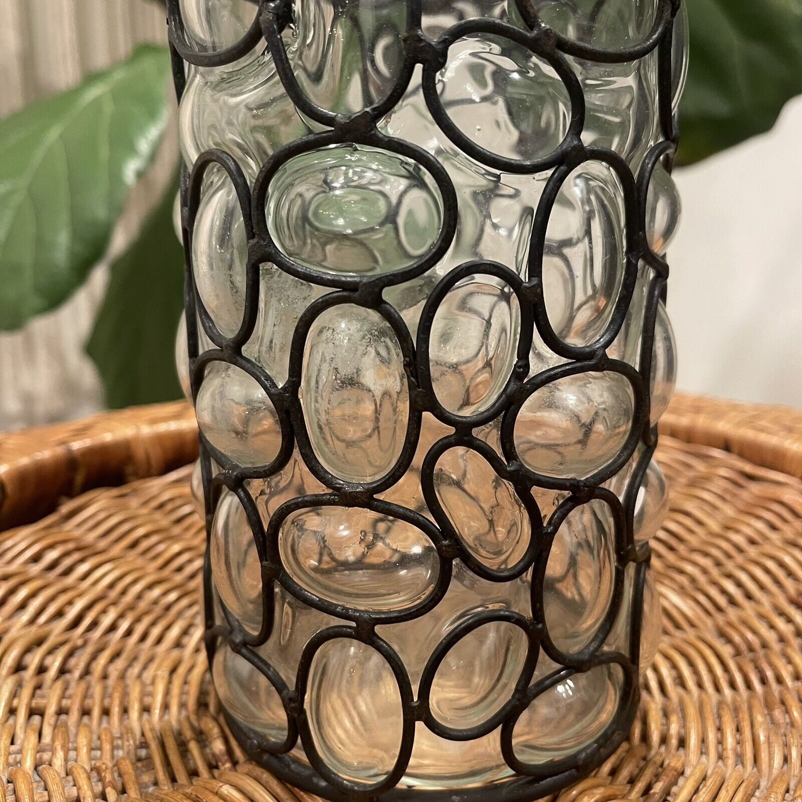 NEW West Elm Modern Boho Circle Glass Large Vase Black Metal Sleeve - 6" Tall