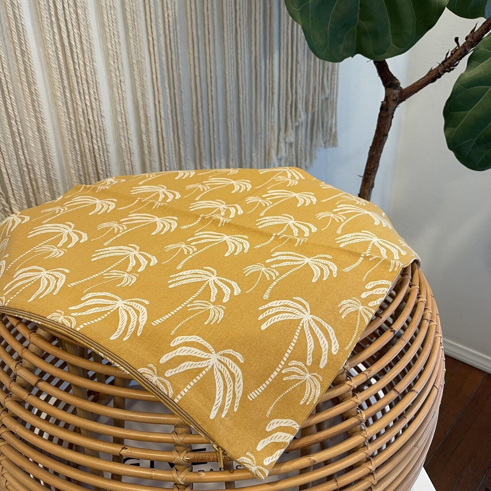 New Anthropologie Yellow Palm Cotton Boho Throw Pillow Cover Case Sham 20 x 20