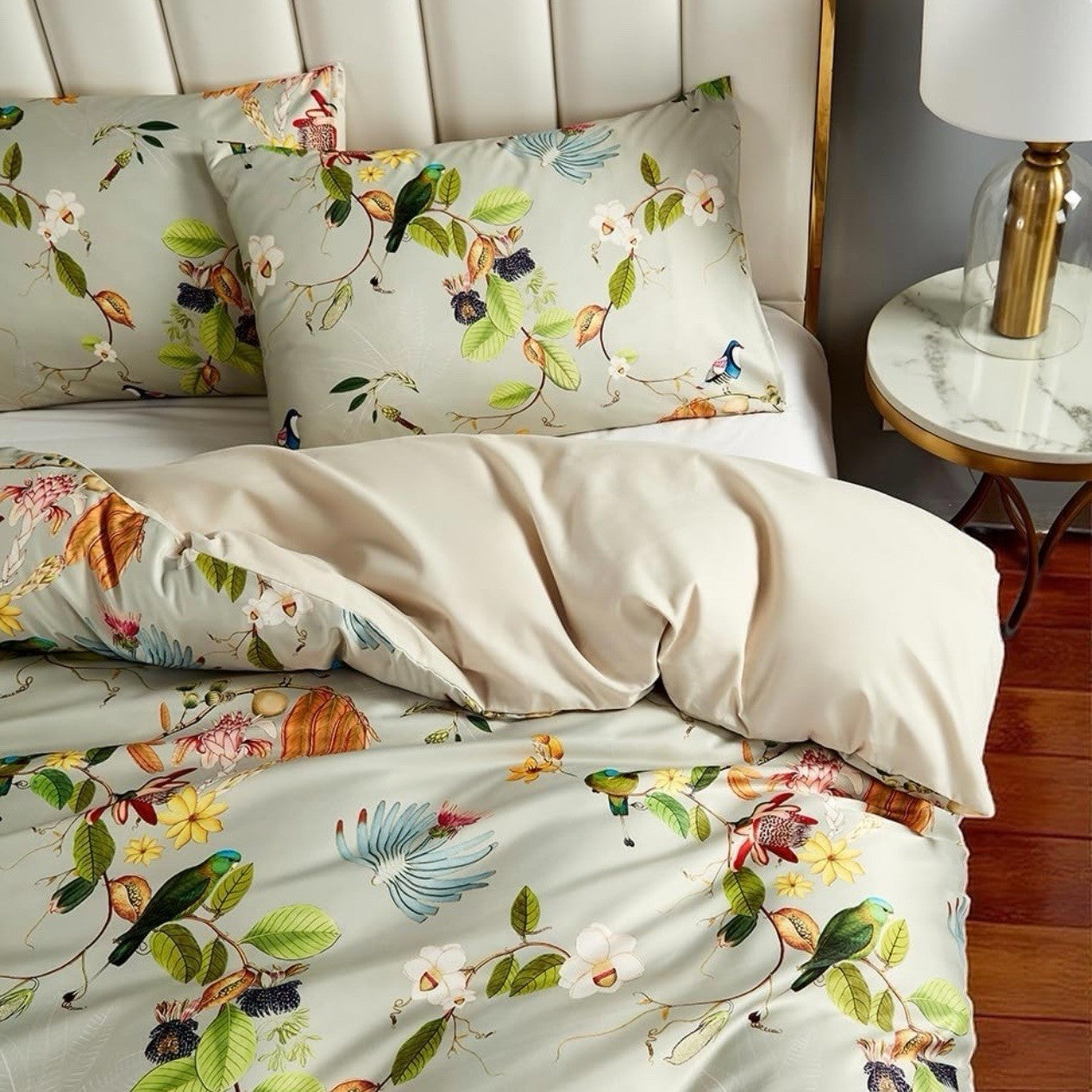 NEW Anthropologie Boho King Floral Bird Print Bedding Duvet & Floral Sham Set