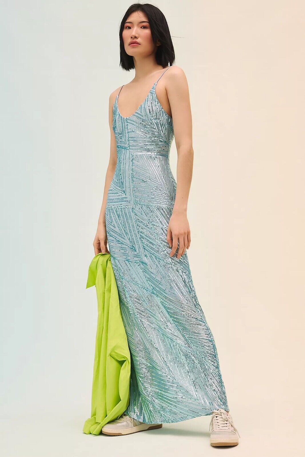 New Anthropologie / Let Me Be Mint Sequin Beaded Deco Shine Gown Dress - Medium