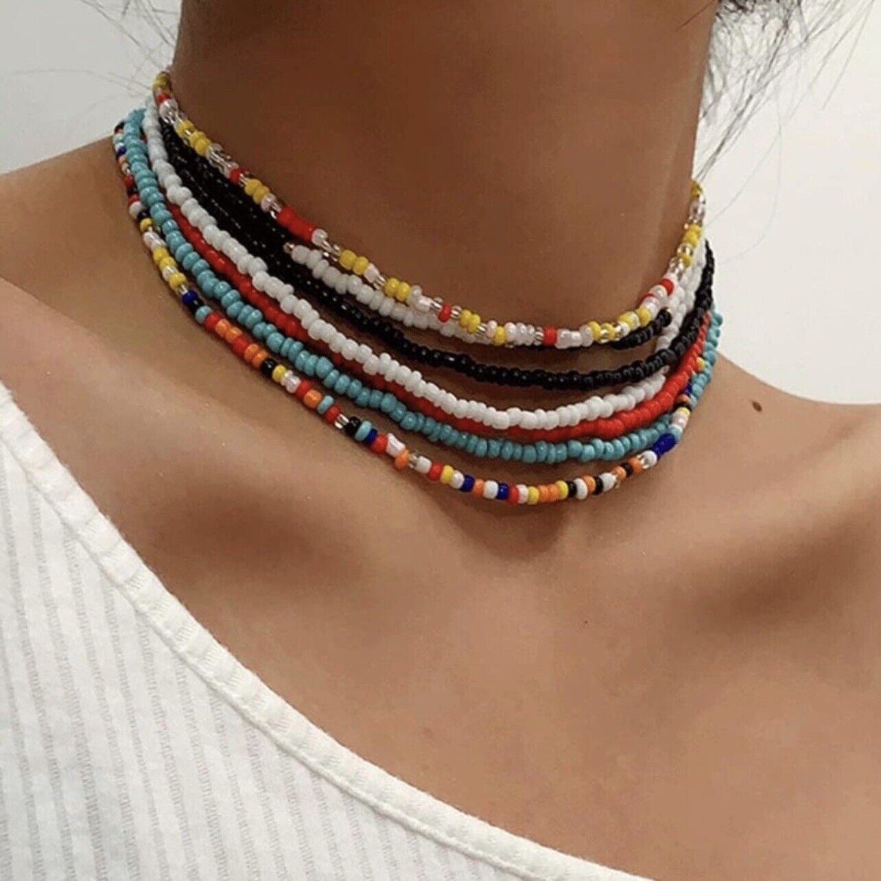 NEW Free People Multicolor Boho Beaded Layered Choker Necklace Retro Jewelry Set