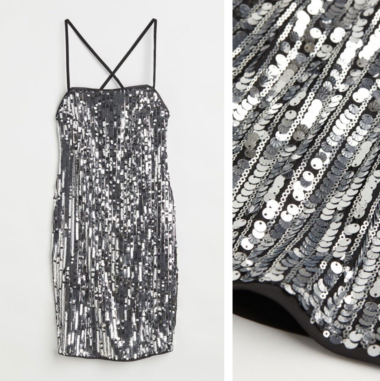 New Free People Silver Sequin Stretch Mini Cocktail Dress Party Gown -  Medium