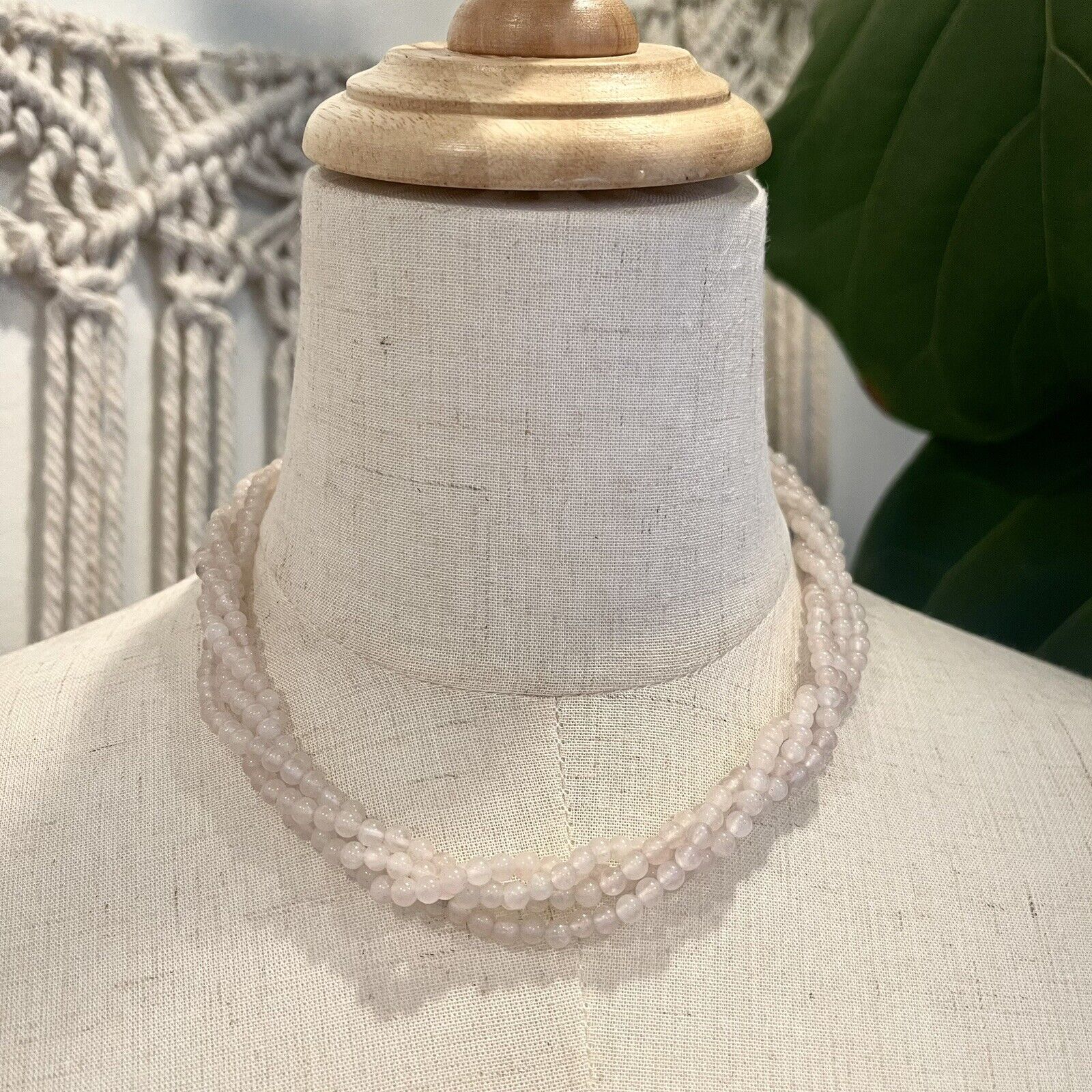 Authentic Rose Quartz Beaded Necklace Choker Precious Gem Stones Jewelry | 18"