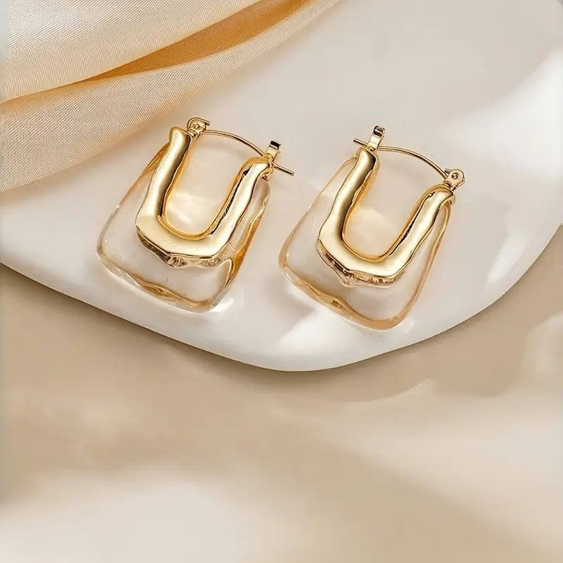 NEW Anthropologie Clear Resin & Gold Plated Chunky Hoop Dangle Earrings Jewelry