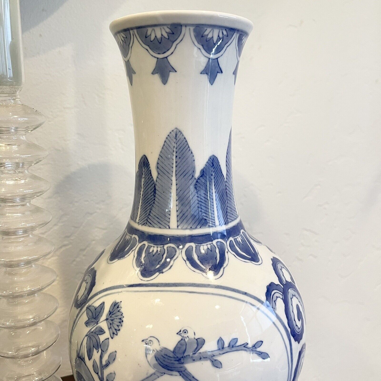 Vintage Blue & White Porcelain Mid 20th Century Chinese Qianlong Baluster Vase