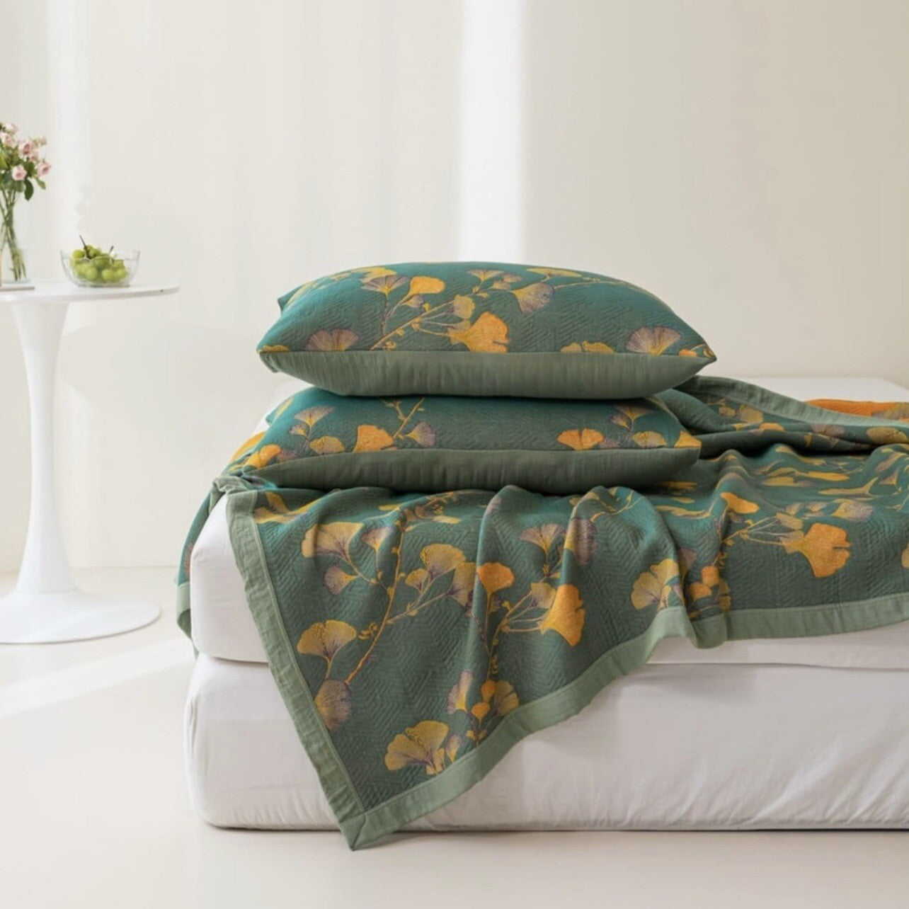 NEW Anthropologie Teal Orange Reversible Queen / King Bedspread Blanket Sham Set