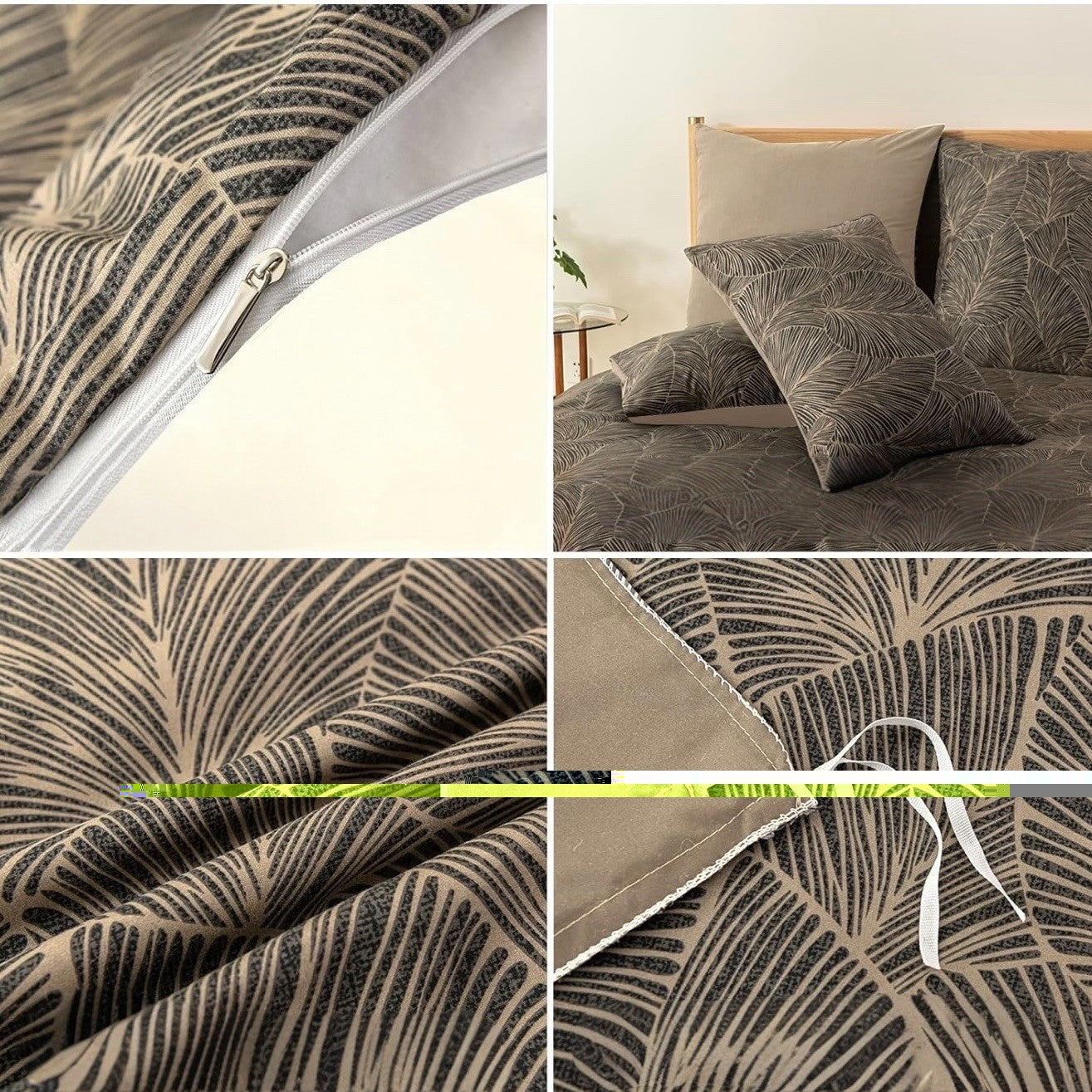 NEW Anthropologie Khaki Botanical Print Boho Queen King Bedding Duvet & Sham Set