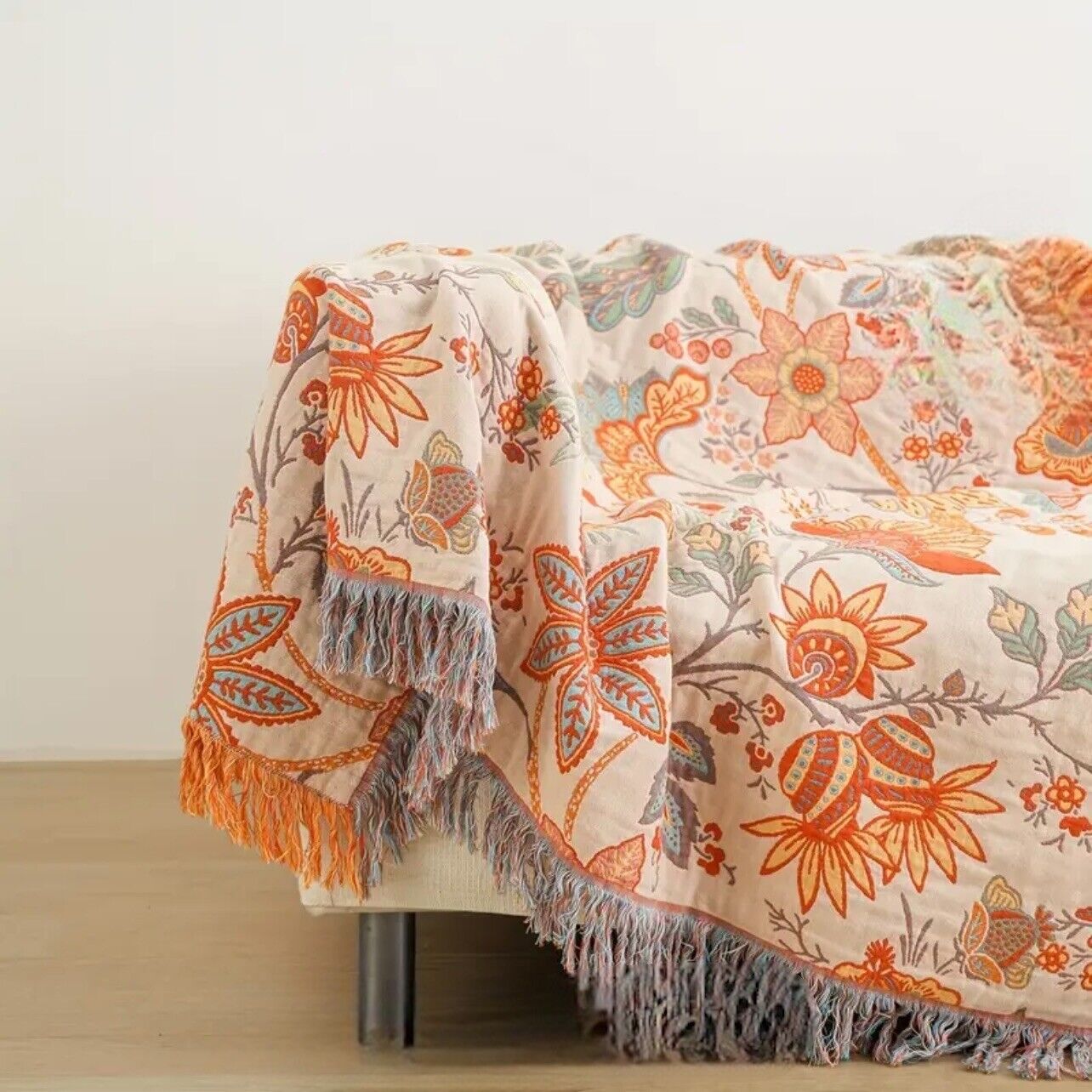 NEW Anthropologie XL Reversible Tassel Throw Blanket Bedspread Quilt - 80" x 90"