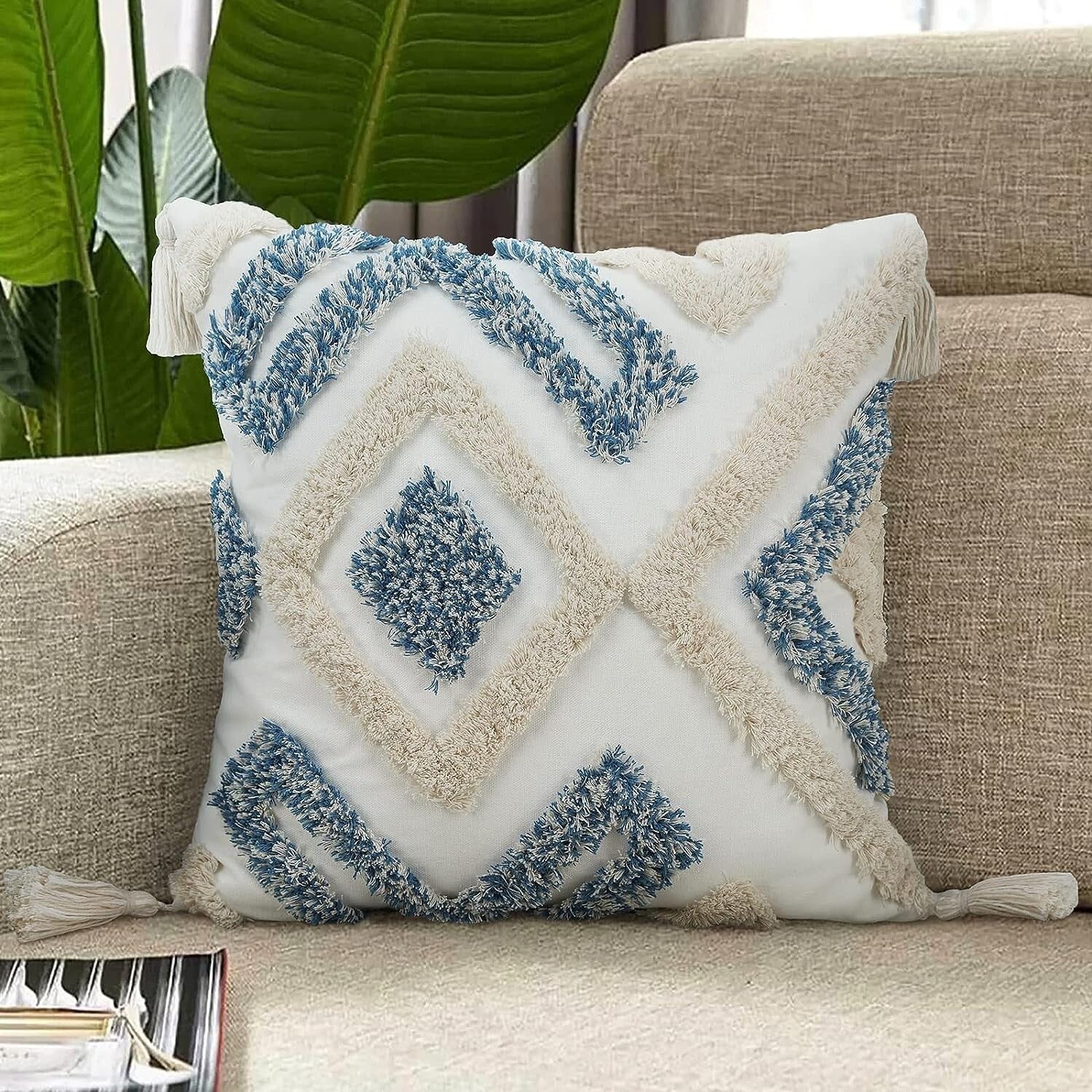 NEW Anthropologie Boho Abstract Tassel Throw Pillow Case Cover Sham - 18" x 18"