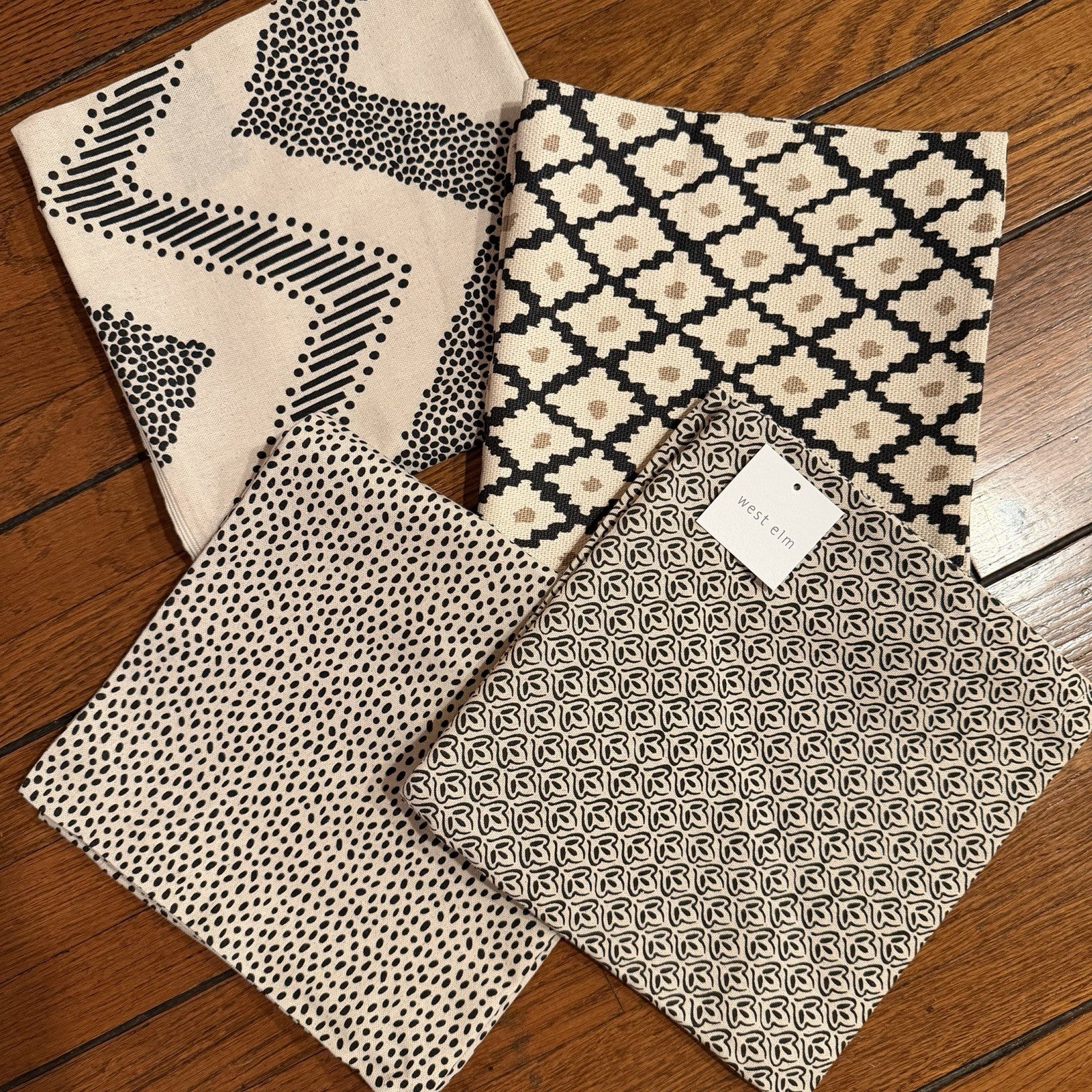 NEW West Elm (Set of 4) Black & White Boho Throw Pillow Cover Case Shams 20 x 20