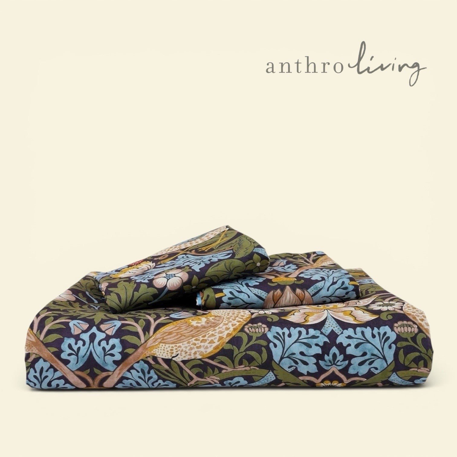 NEW Anthropologie Multicolor Bird Boho Print Queen King Bedding Duvet & Sham Set