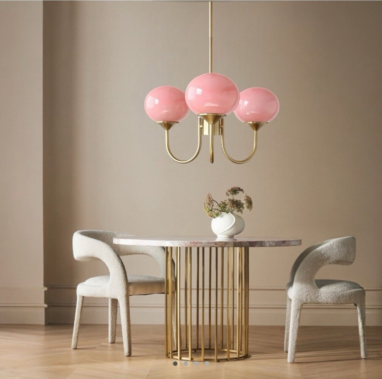 NEW Anthropologie Mid Century Modern Pink & Gold Pendant Light Ceiling Fixture