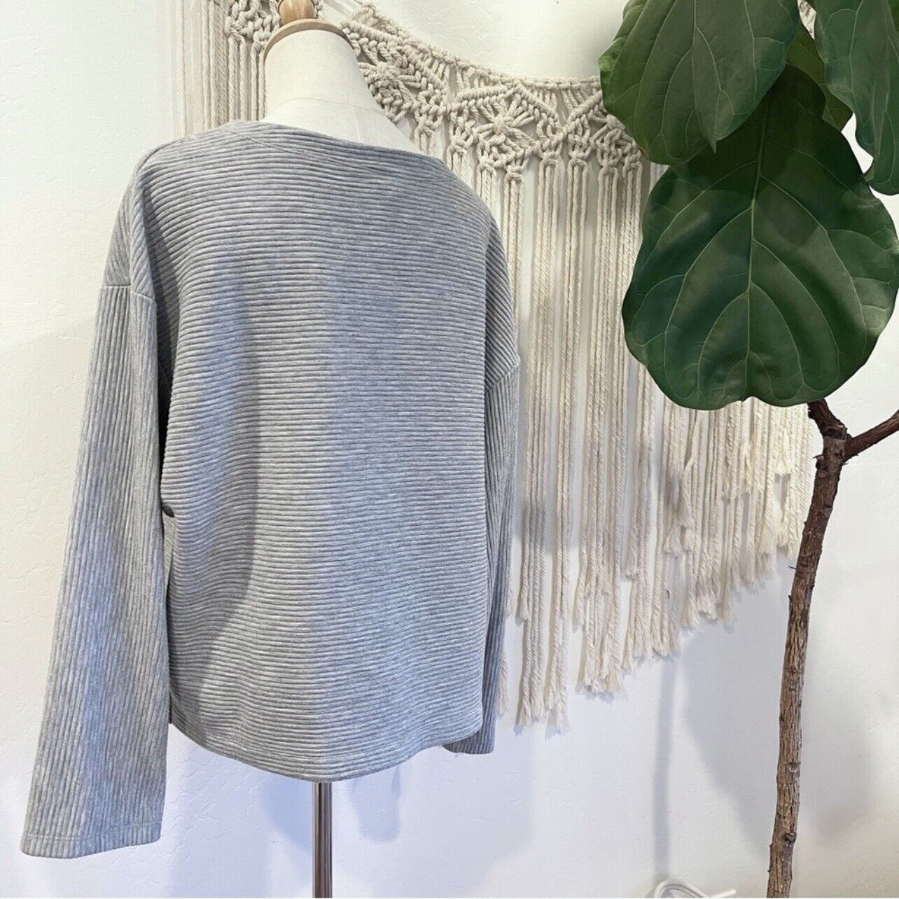 Madewell Gray Oversized Cream / White Knit Sweater Shirt Top Sweatshirt Medium