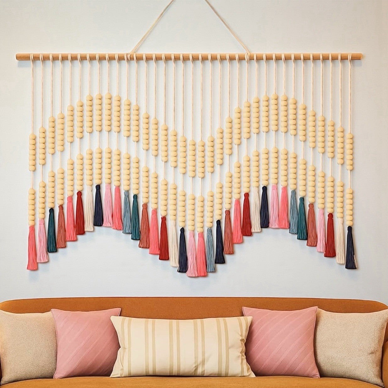 NEW Anthropologie XL  Colorful Tapestry Beaded Tassel Macrame Wall Hanging 70x35