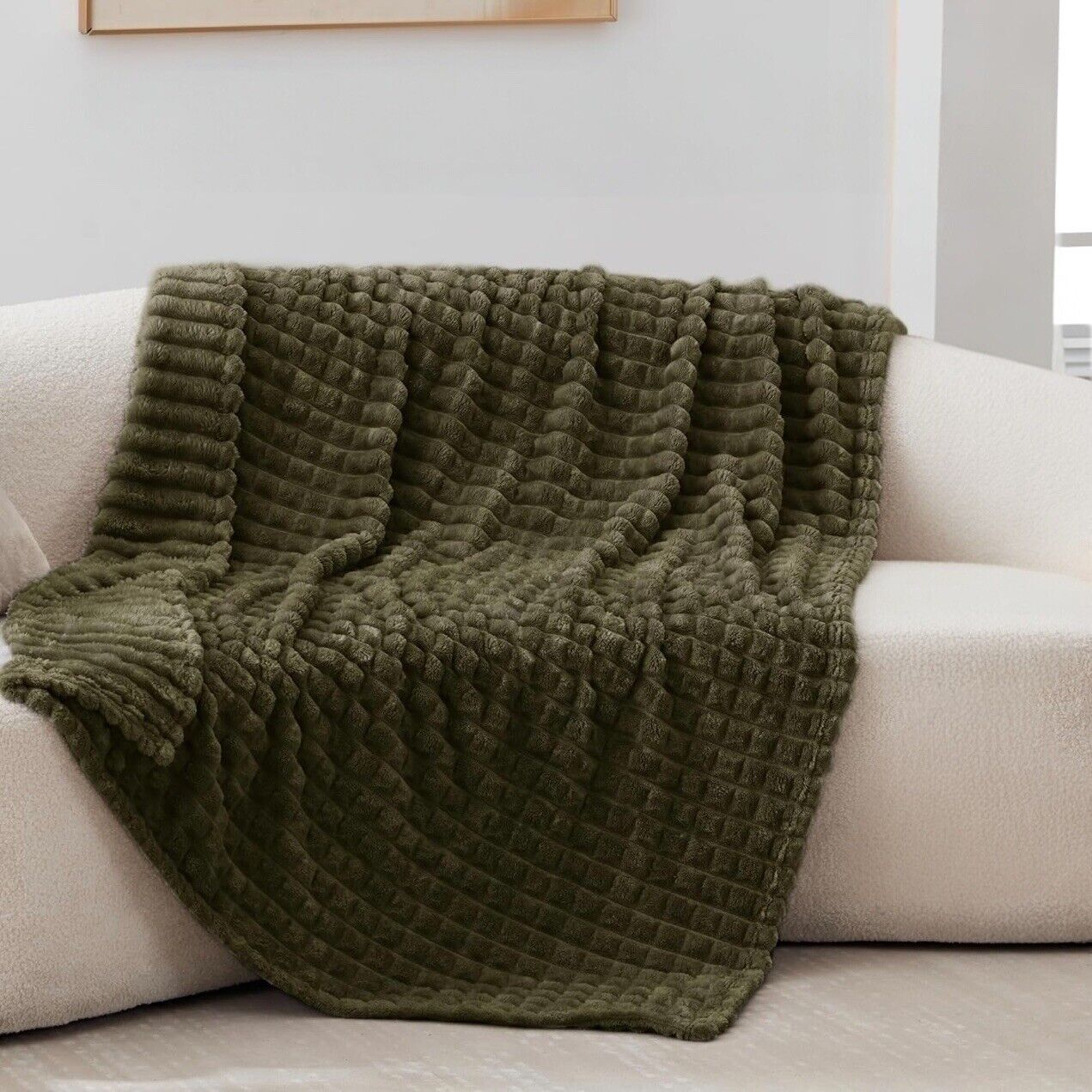 NEW West Elm Boho Dark Green Sherpa Ultra Soft Throw Blanket Bedding - 60" x 50"