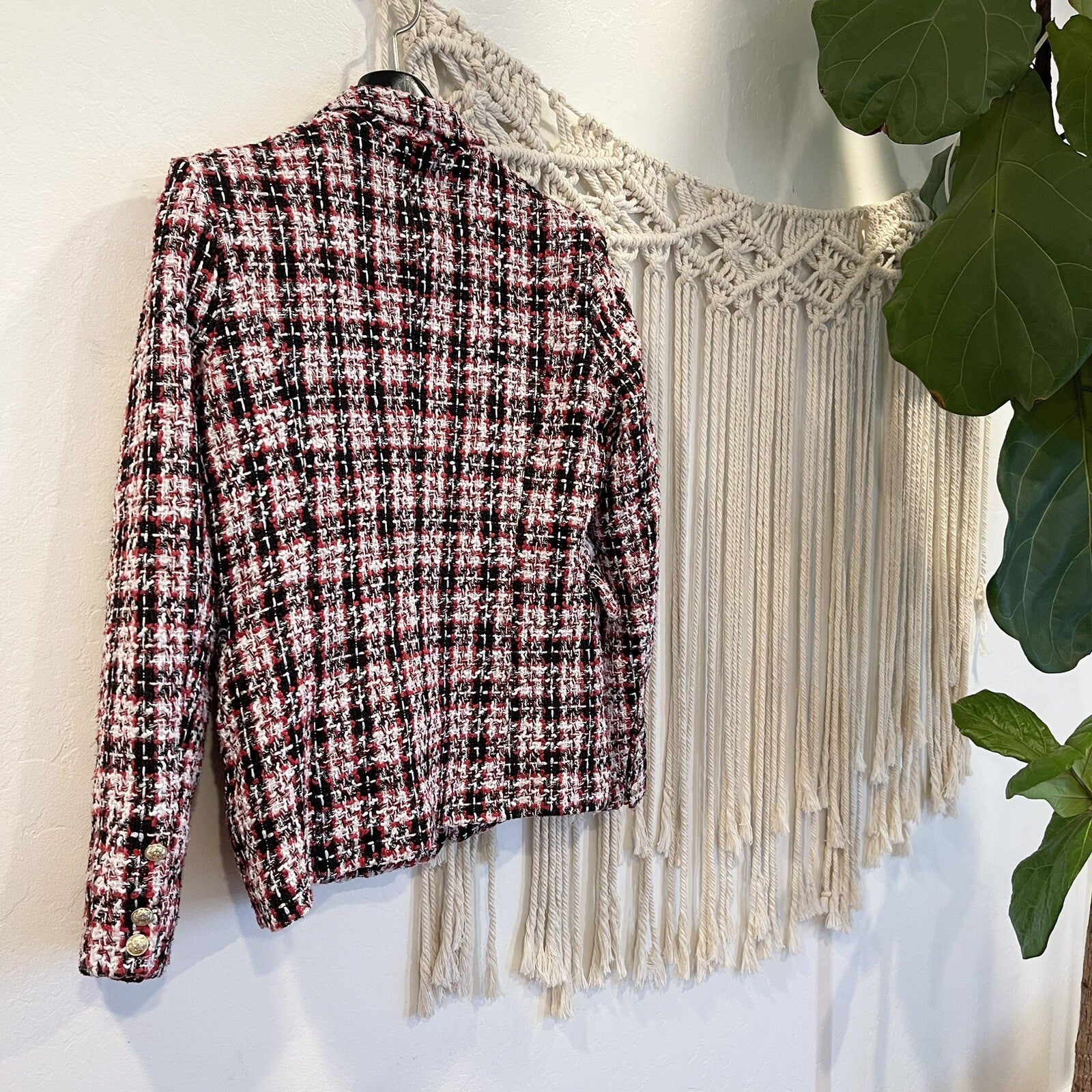 Anthropologie / Lioness Red Gold Tartan Palermo Blazer Jacket Coat - Size Large