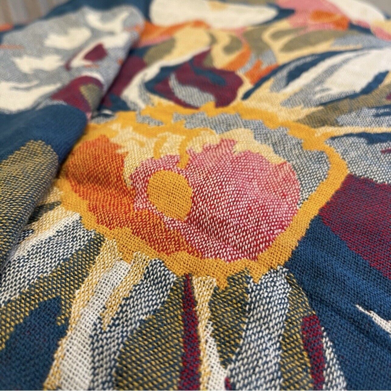 NEW XL Anthropologie Boho Bird Orange Throw Blanket Bedspread Quilt - 80" x 90"