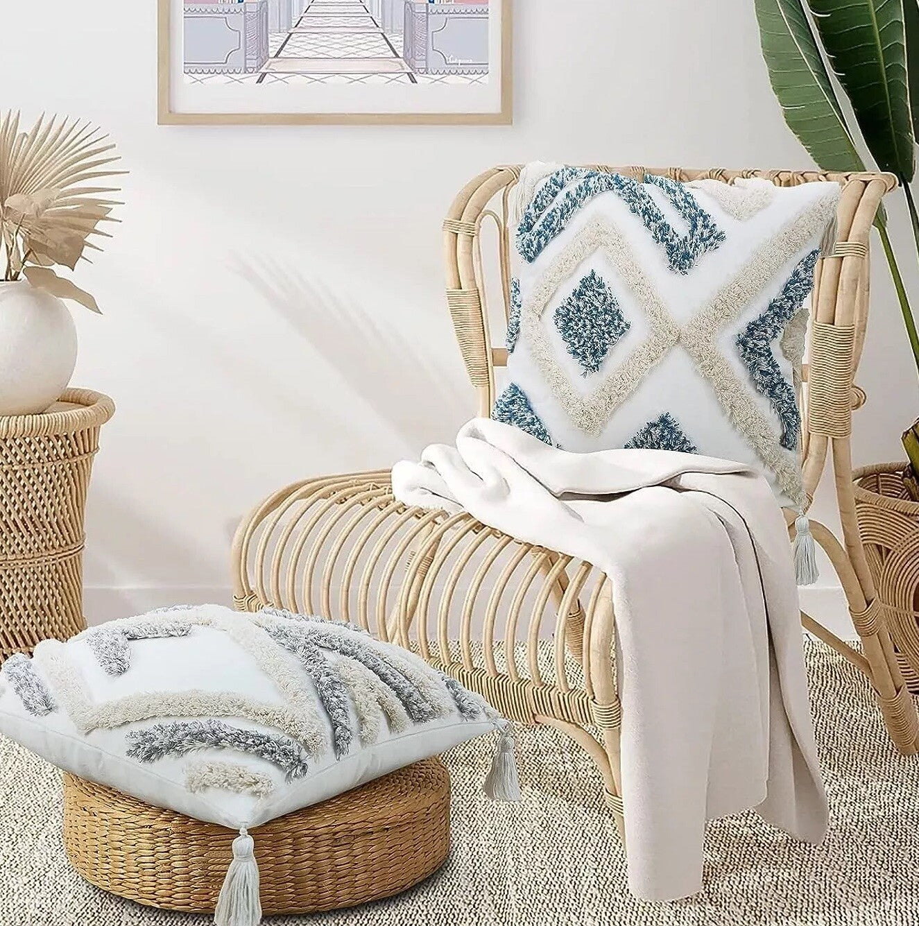 NEW Anthropologie Boho Abstract Tassel Throw Pillow Case Cover Sham - 18" x 18"