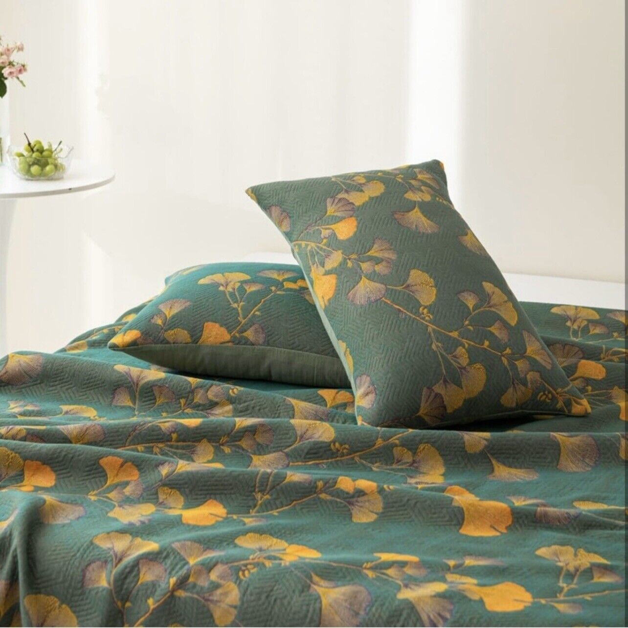 NEW Anthropologie Teal Orange Reversible King Size Bedspread Blanket Sham Set