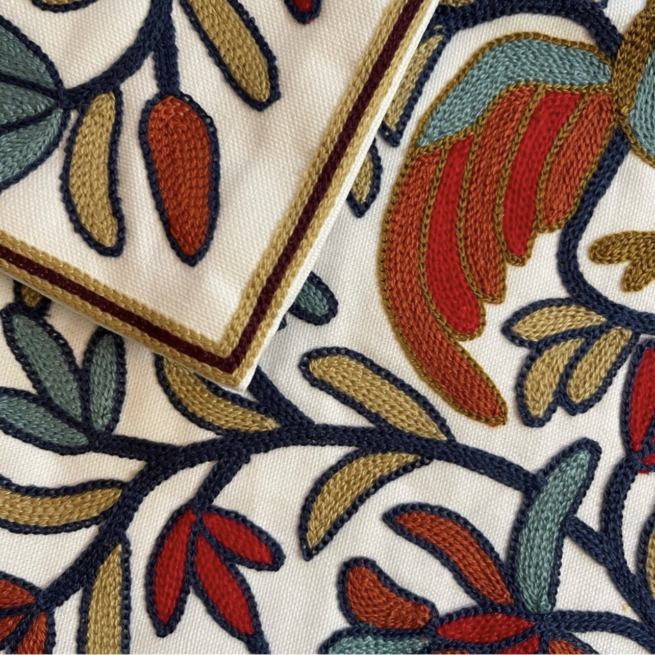 NEW Anthro Boho Floral Embroidered Throw Pillow Cover Case Sham 18" x 18"