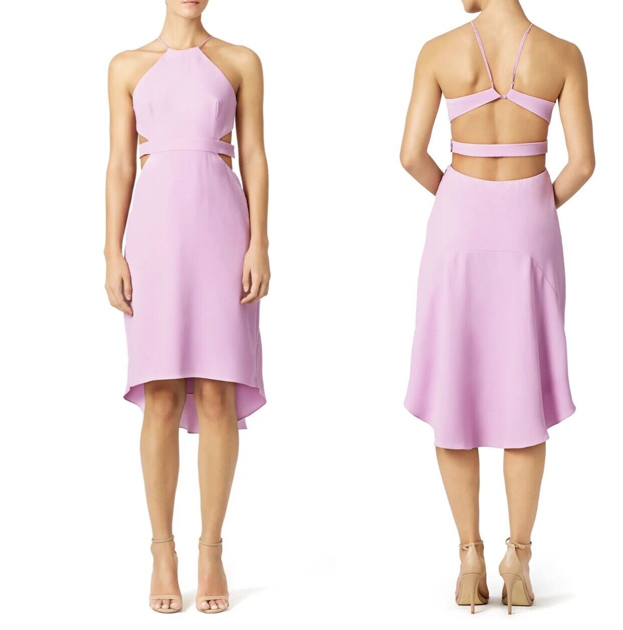 Halston Designer Lilac Purple Crepe Halter Cutout Cocktail Dress - Large / 10