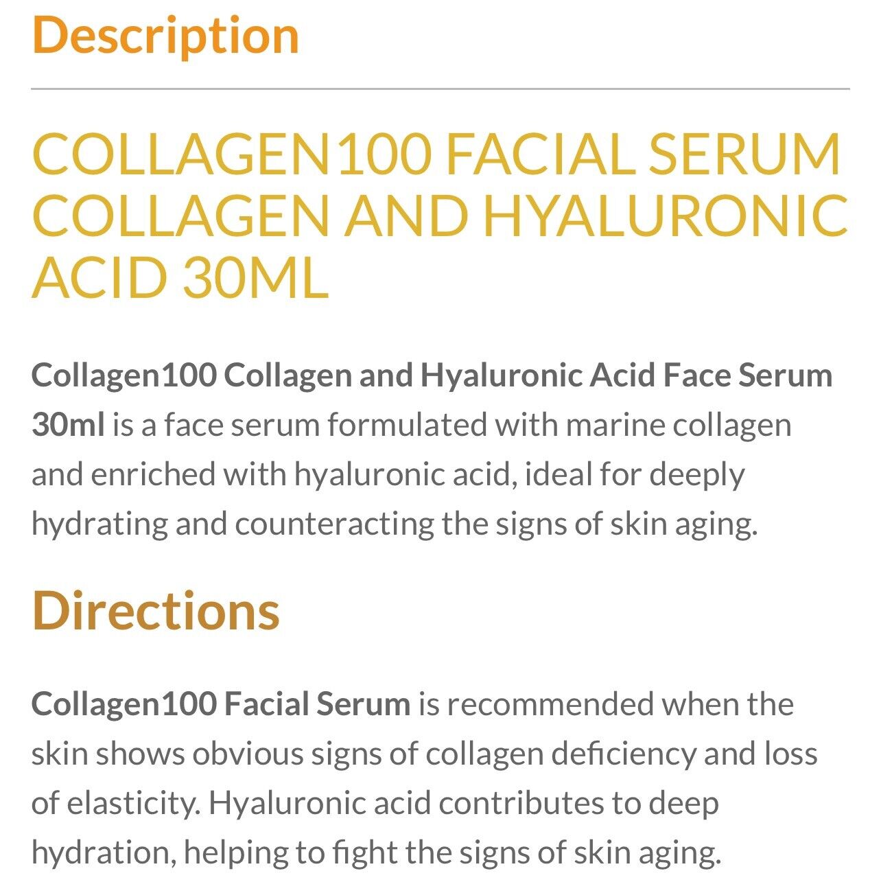 NEW Siero Viso COLLAGEN100 Luxury Italian Collagen HYALURONIC ACID Serum - 30ML