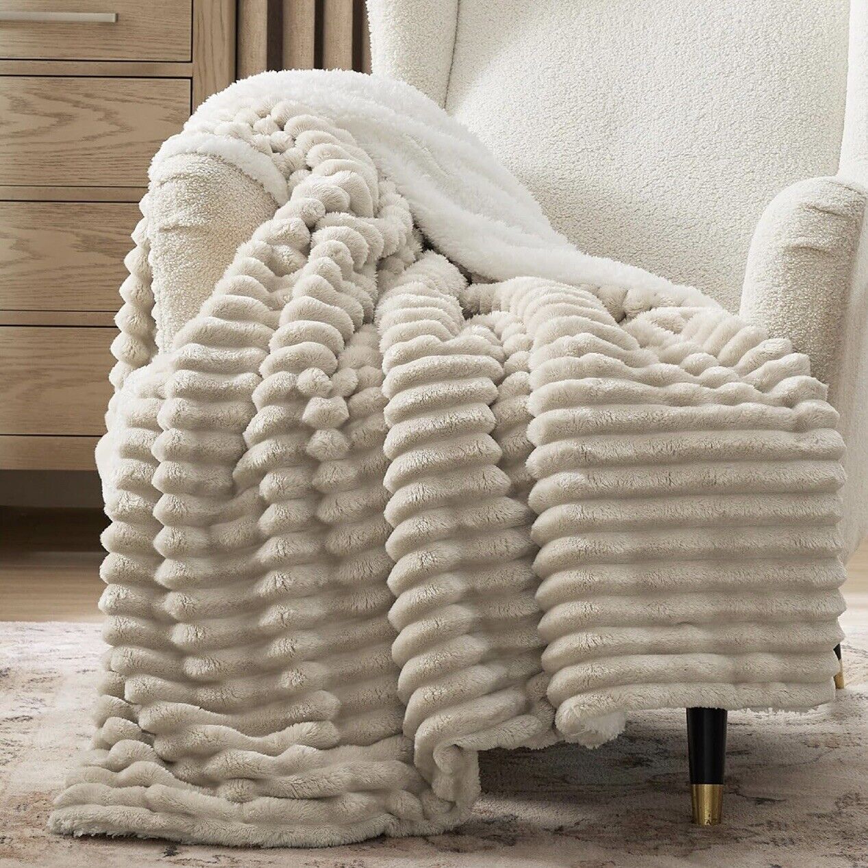 NEW West Elm Boho White Knit Sherpa Ultra Soft Throw Blanket Bedding - 60" x 80"