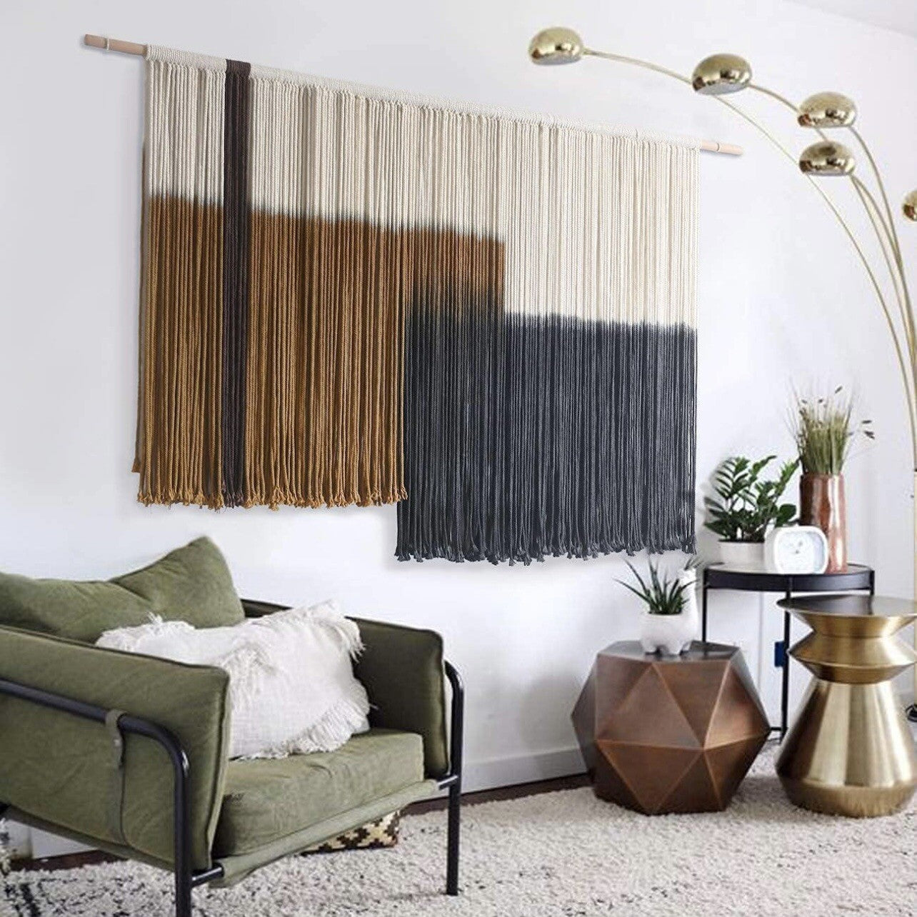NEW Anthropologie XL Boho Tapestry Macrame Woven Color Block Wall Hanging - 60"