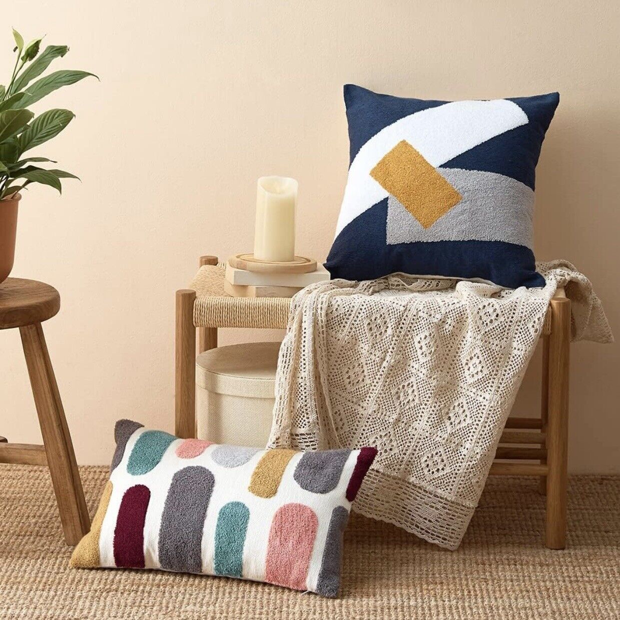 New Anthropologie Boho Lumbar Colorful Abstract Throw Pillow Case Cover 12 x 20