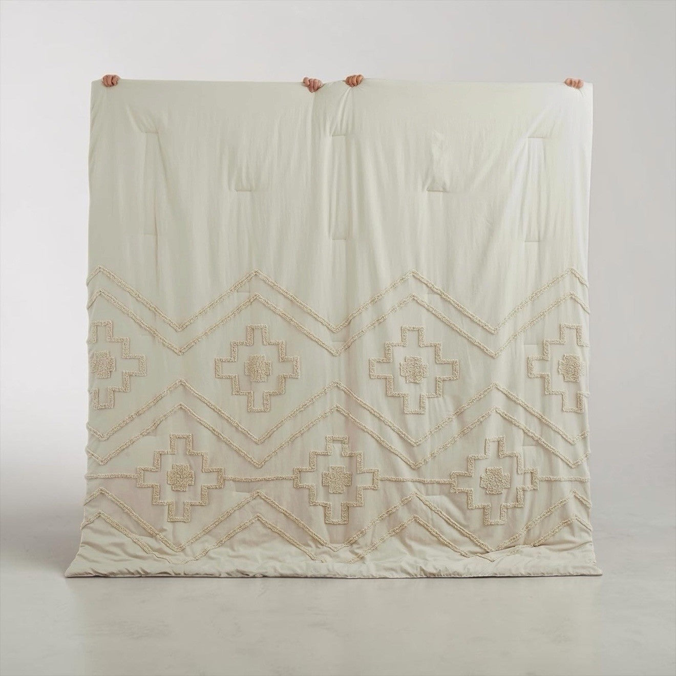 NEW Anthropologie Cream Boho Queen Tassel Comforter Blanket Bedding & Sham Set