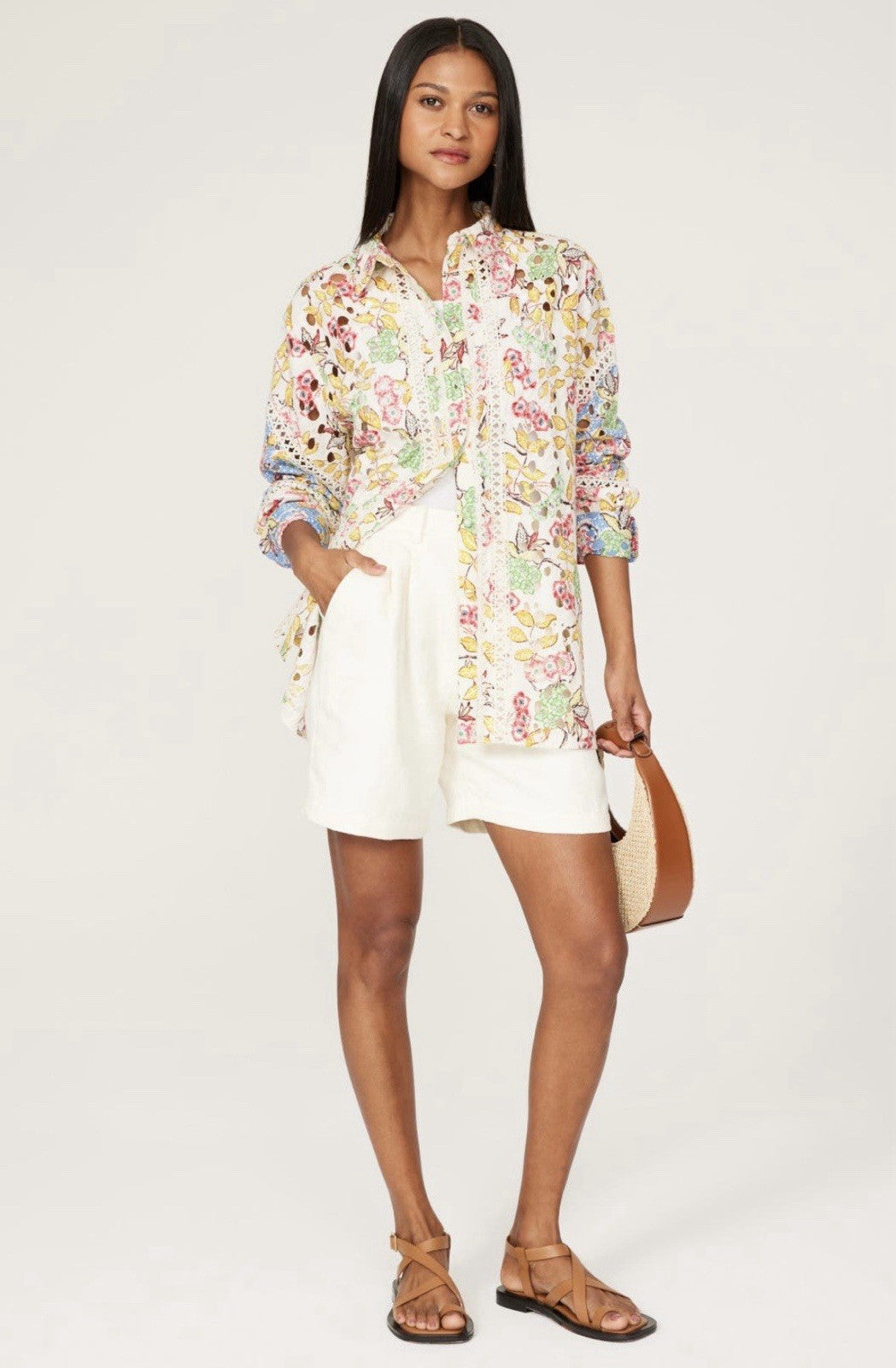 Hemant & Nandita Floral Long Sleeve Embroidered Cutout Shirt Top Size Large / XL