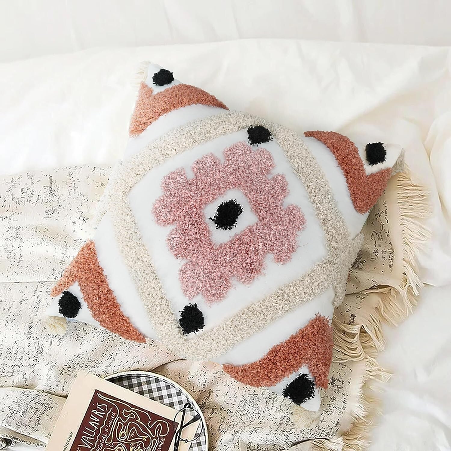 New Anthropologie Boho Abstract Tassel Throw Pillow Case Cover Sham - 18" x 18"