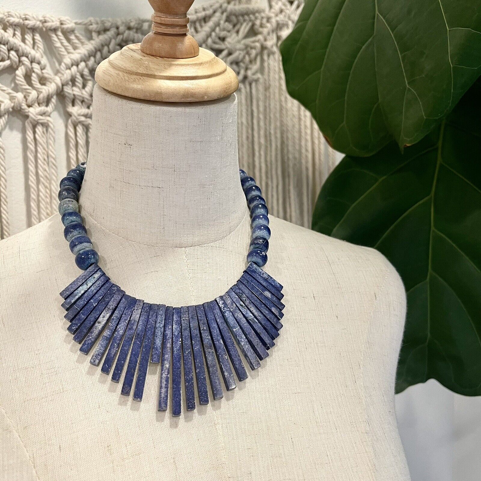 Free People Boho Blue Stone Collar Bib Statement Necklace Costume Jewelry