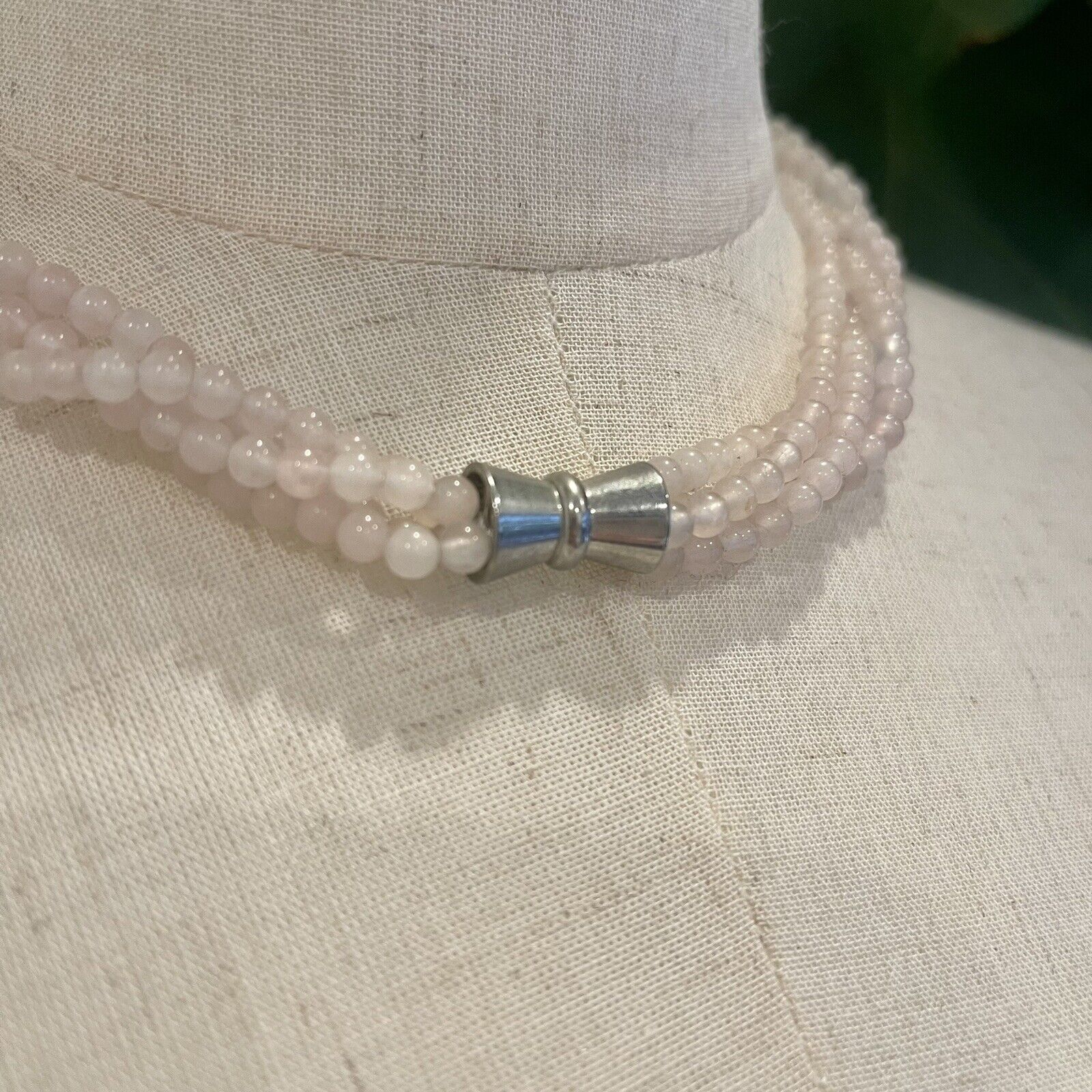 Authentic Rose Quartz Beaded Necklace Choker Precious Gem Stones Jewelry | 18"