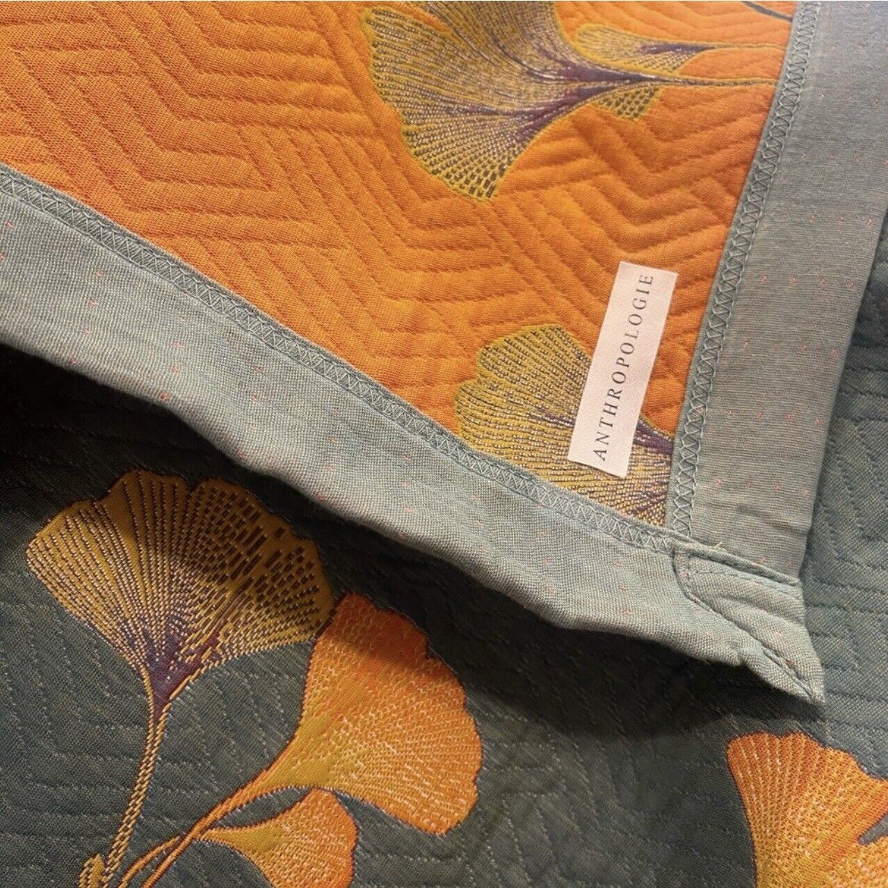 NEW Anthropologie Teal Orange Reversible Queen / King Bedspread Blanket Sham Set