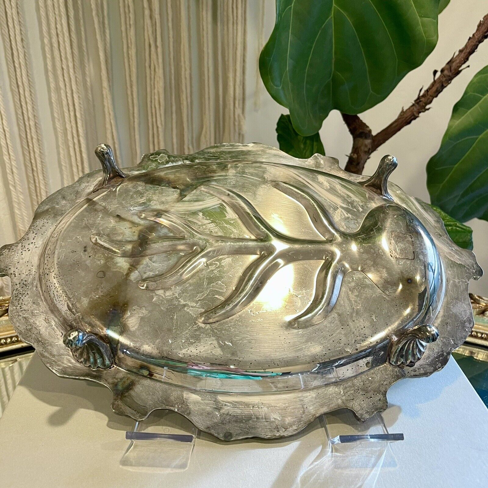 Vintage 1921 La Reine Pattern Silver Plate Footed Tray Platter by Wallace - 16"