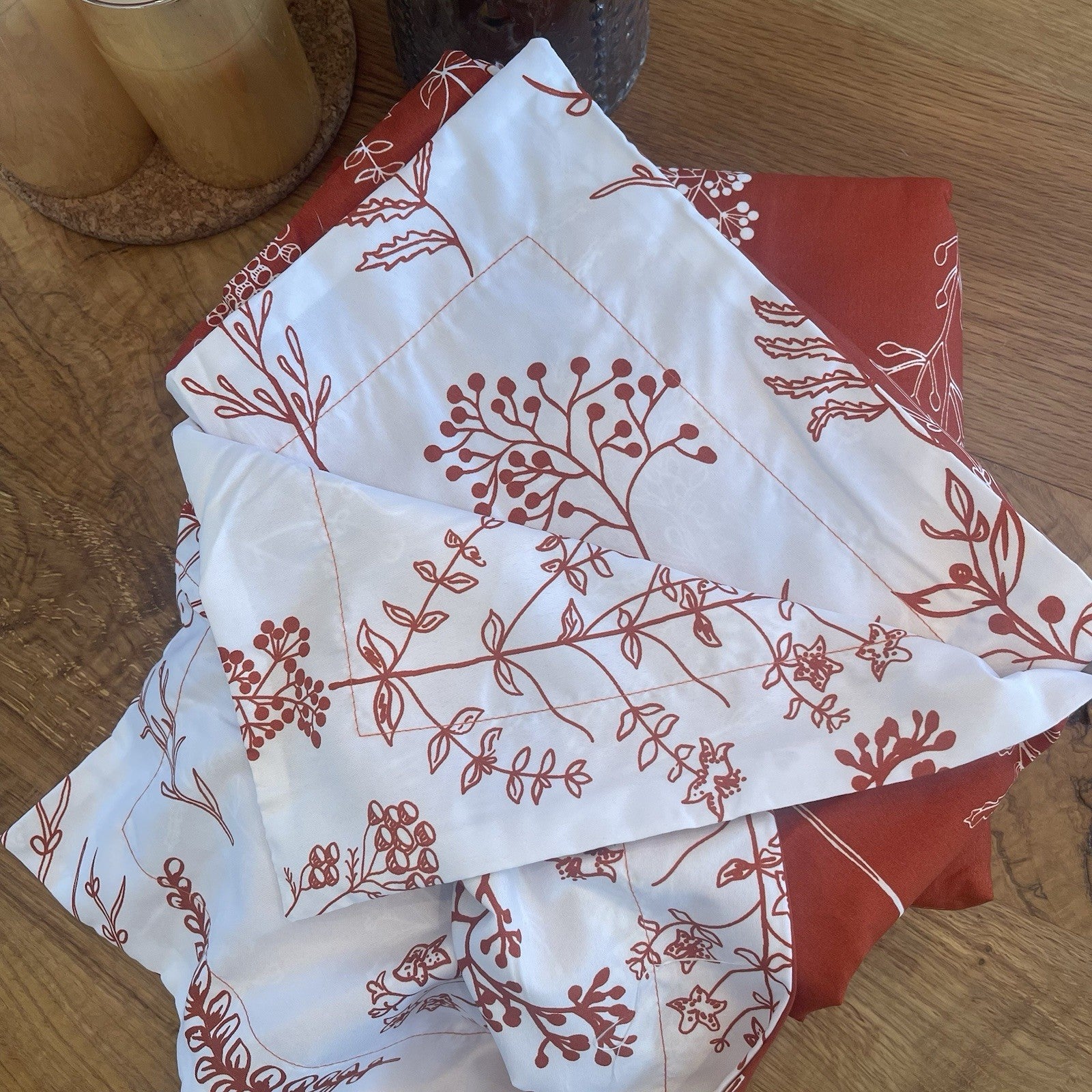 NEW West Elm Red Orange King Size Botanical Print Bedding Duvet & Sham Case Set