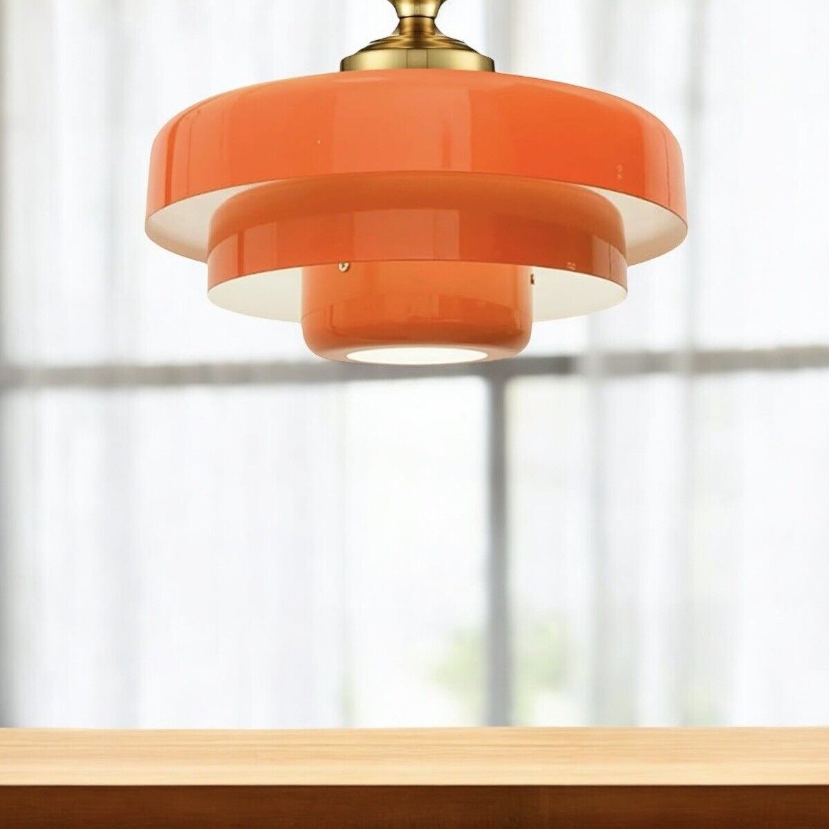 NEW Anthropologie Chandelier Mid-Century Retro Gold Orange Light Ceiling Fixture