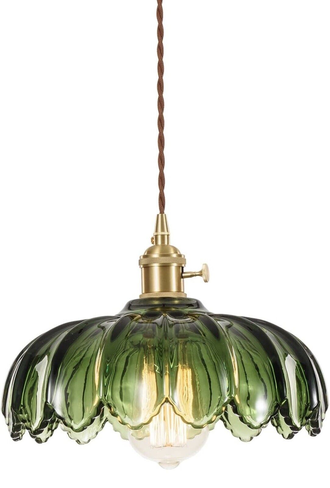 NEW Anthropologie Vintage Green Glass Hanging Gold Floral Pendant Light Fixture