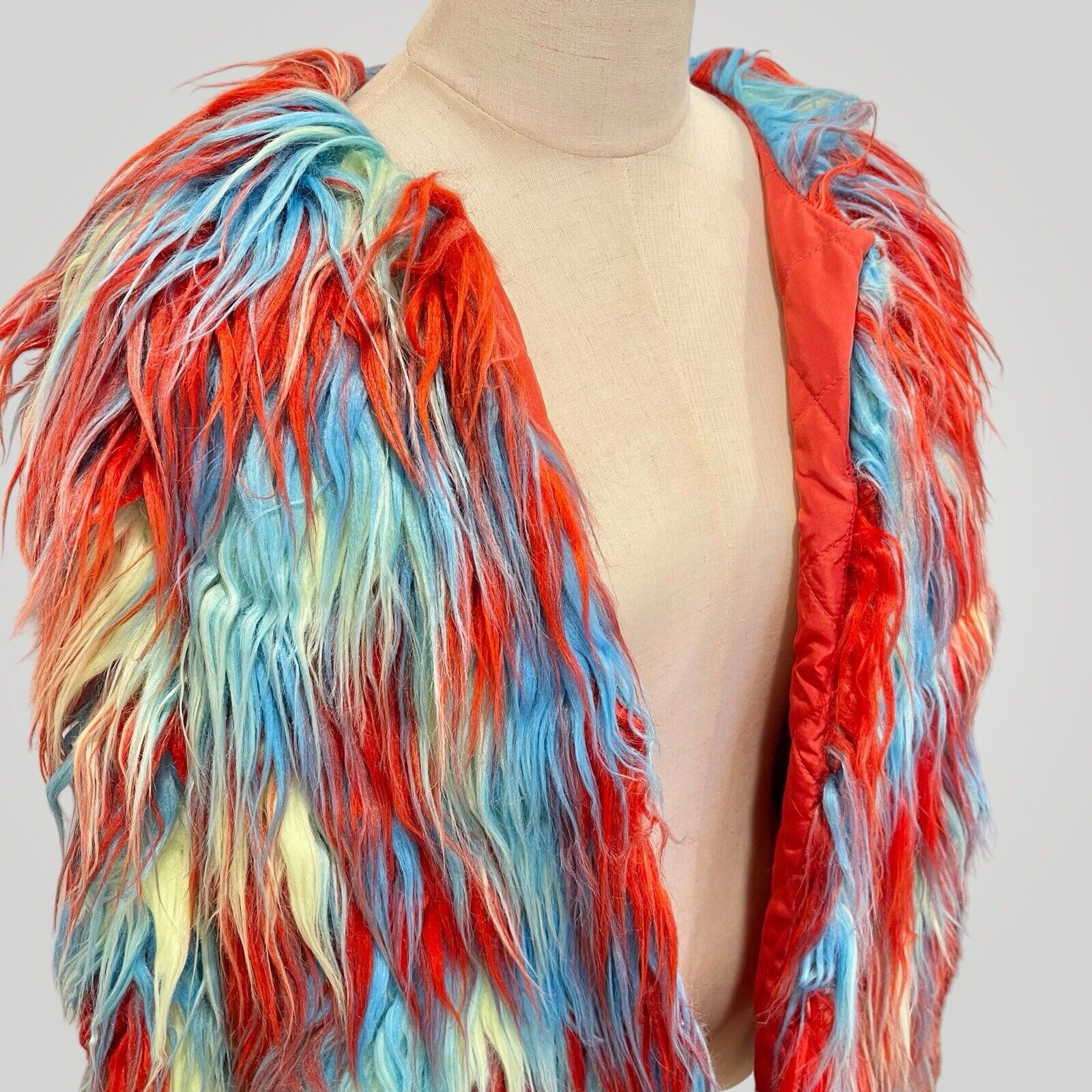 NEW Nasty Gal Rainbow Multicolor Faux Fur Hippie Jacket Coat Sweater Large / 10