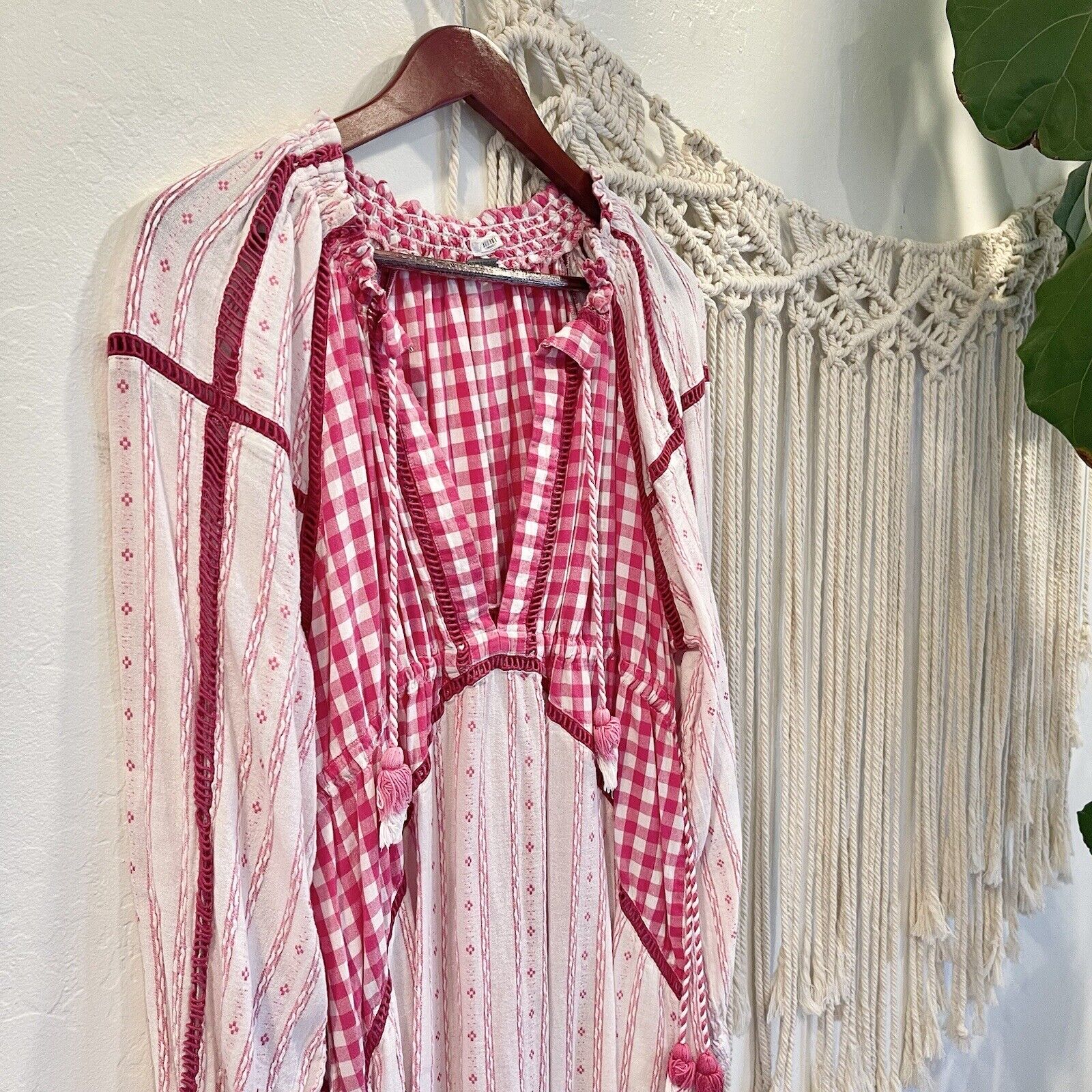 Dodo Bar Or Pink & Red Boho Tassel Combo Regina Maxi Sun Dress - Size Large