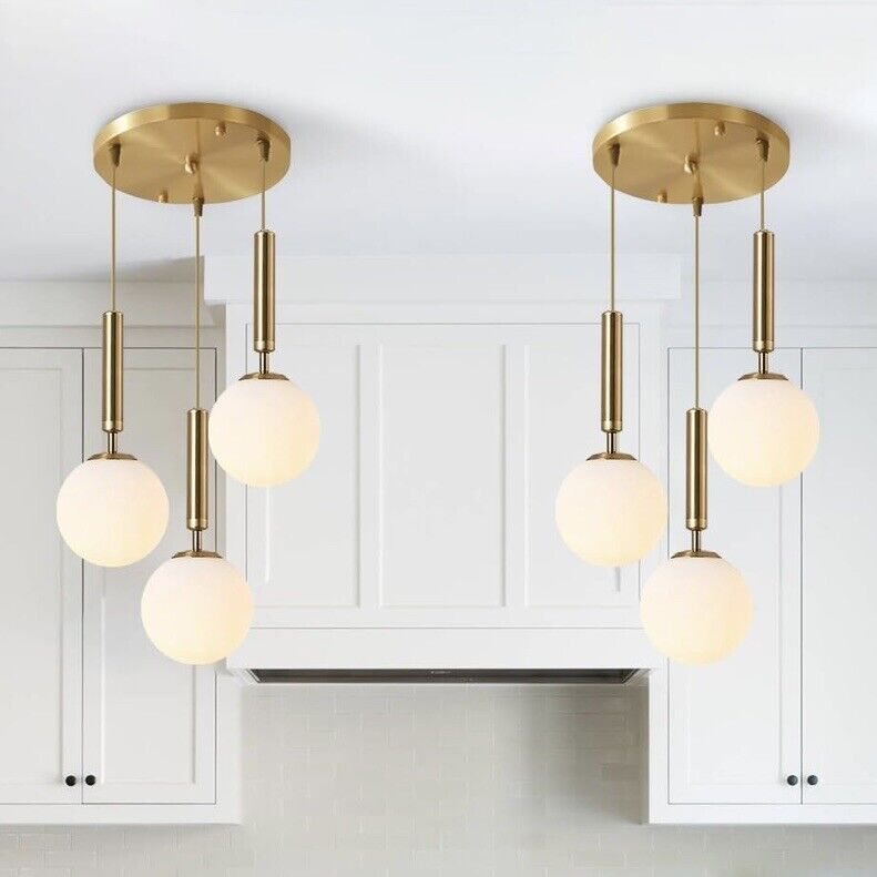 NEW Anthropologie Chandelier Mid Century Modern Gold Globe Light Ceiling Fixture