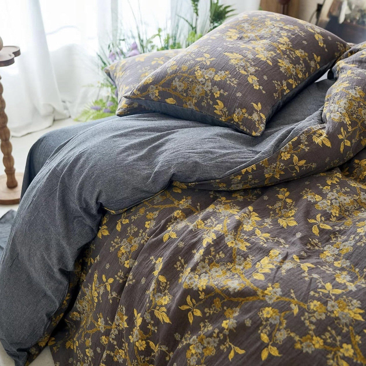 NEW Anthro Gold Jacquard 100% Cotton Reversible Boho King Bedding Duvet Sham Set