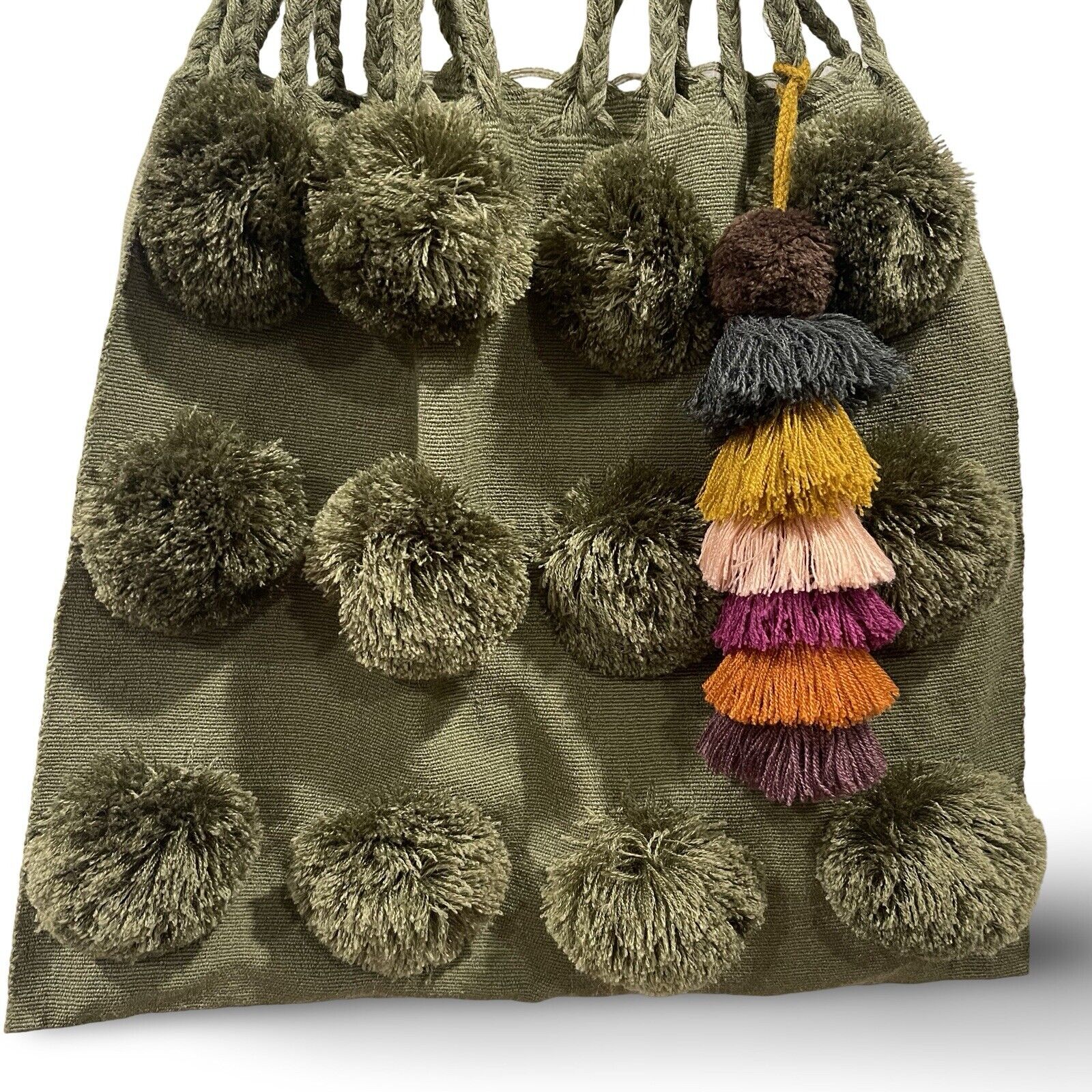 NEW Boho Multicolor Tote Bags - Tassel Pom Pom Woven Shoulder Purse with Strap