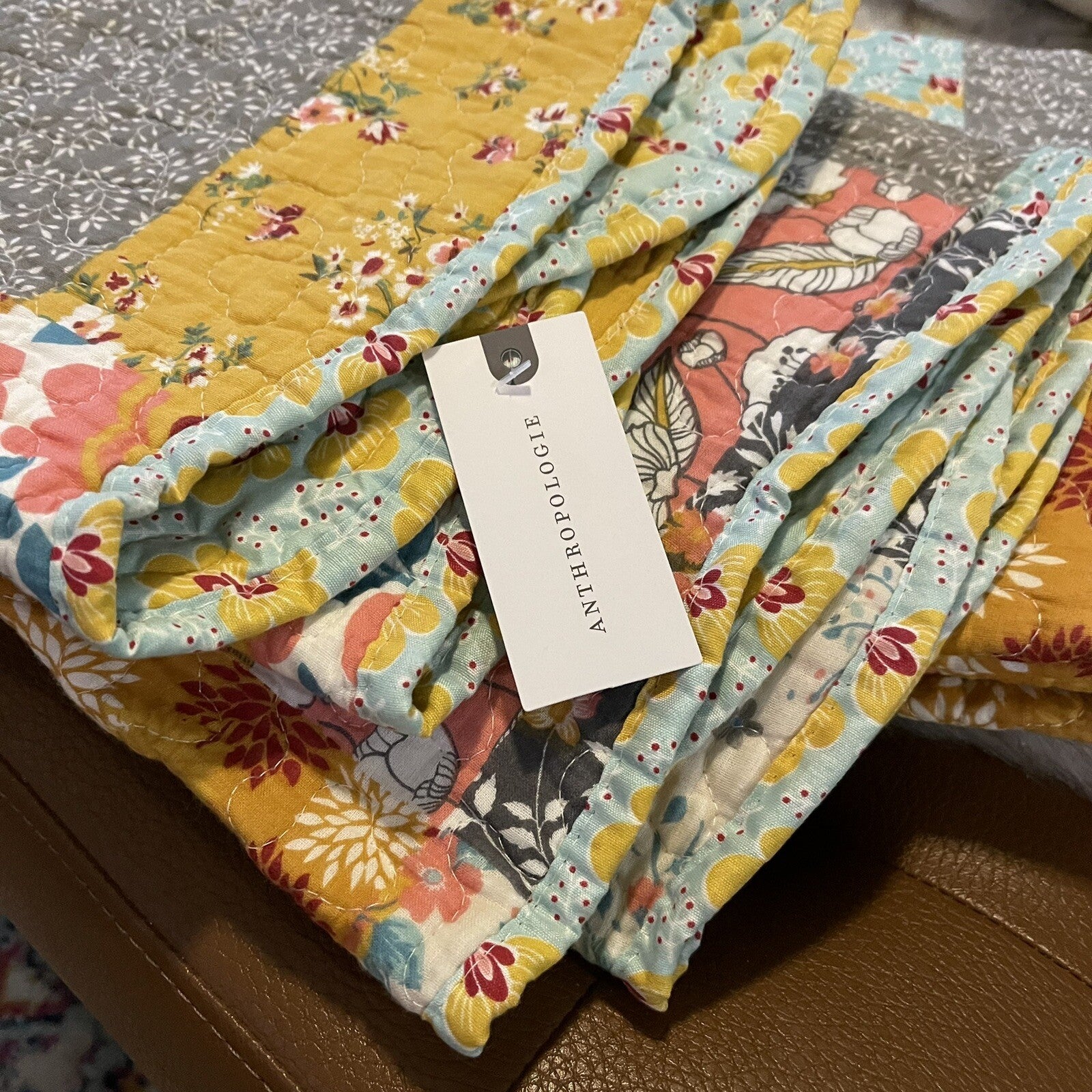 NEW Anthro Boho Cotton Colorful Floral Throw Blanket Bedspread Quilt - 50" x 60"